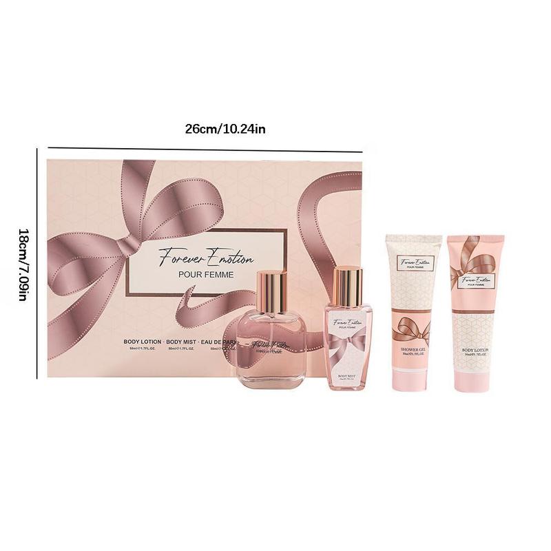 Floral Fragrance Set, 4 Counts set Including 2 Perfume & 1 Body Lotion & 1 Shower Gel, Perfume Gift Set for Women