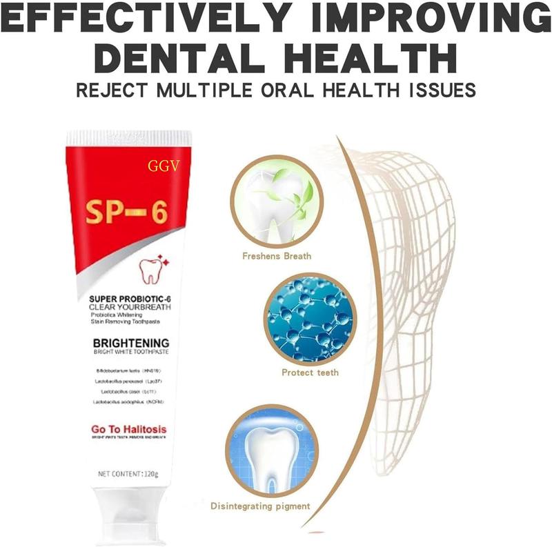 SP-6 Probiotic Toothpaste: Enhanced Formula Balances The Oral Microbiome, Removes Stains, And Provides Long-lasting FreshBreath.