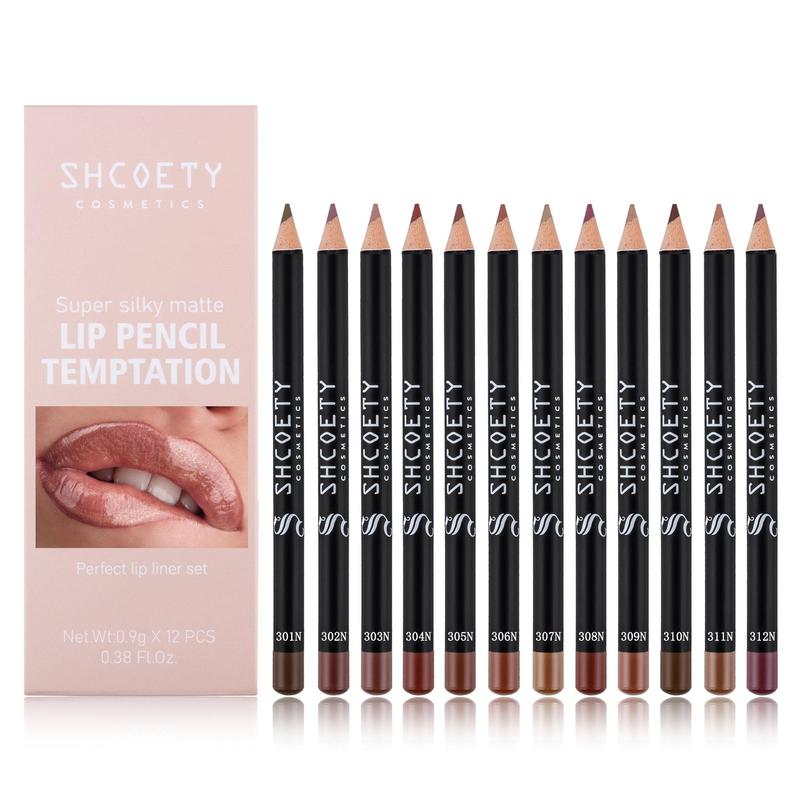 Long Lasting Matte Lip Liner Set, 12pcs box Easy Coloring Lip Liner Pencil, Suitable for All Occasions Lip Makeup, Girls and Women Makeup Accessories