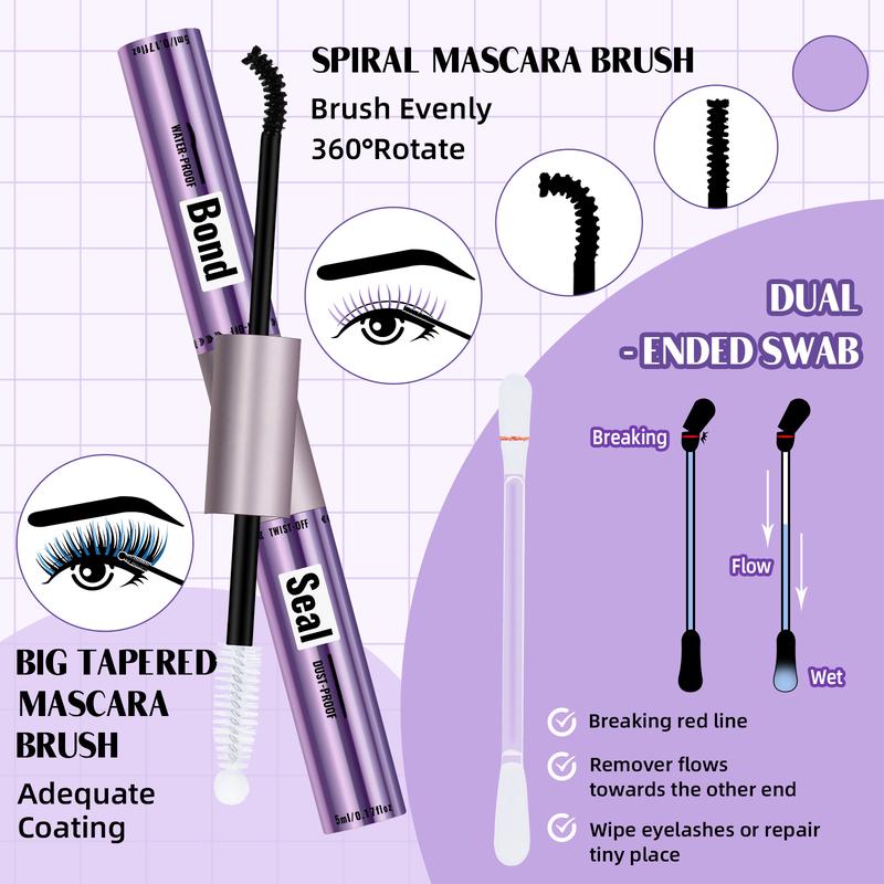 B&Q Lash Waterproof Bond & Seal  Long Lasting Hold 48-72 Hours Waterproof Cluster Lash Glue Mascara Wand Bond and Seal Makeup