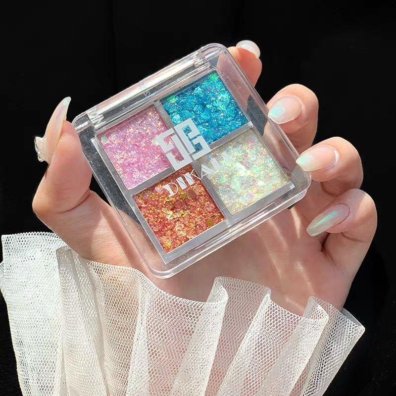 4 Colors Glitter Eyeshadow Palettes, 2pcs Shimmering Eyeshadow Makeup Products, High Pigmented Glittering Blendable Eyeshadow Powders