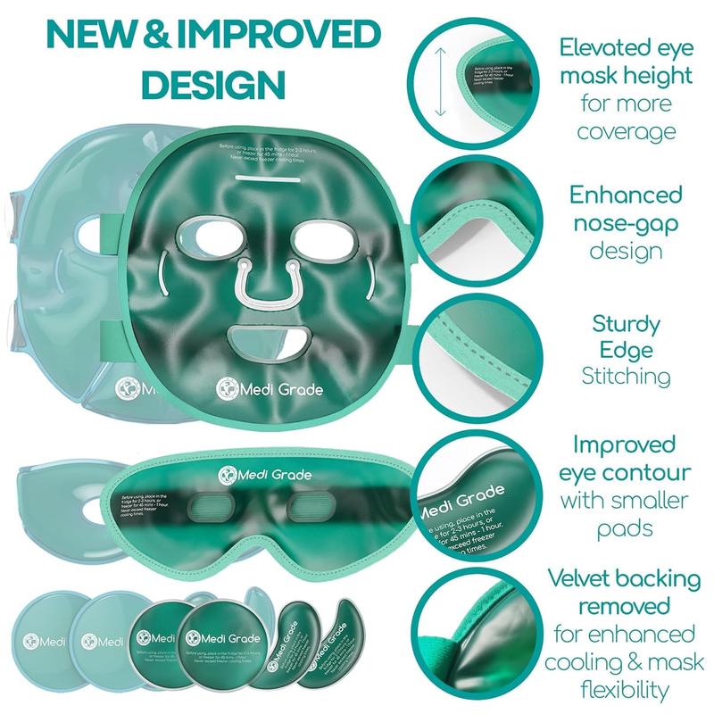 Medi Grade Cooling Ice Face Mask and Cooling Eye Mask for Puffy Eyes &  Migraine Relief -Technology Hydrating Relaxing Skin Care