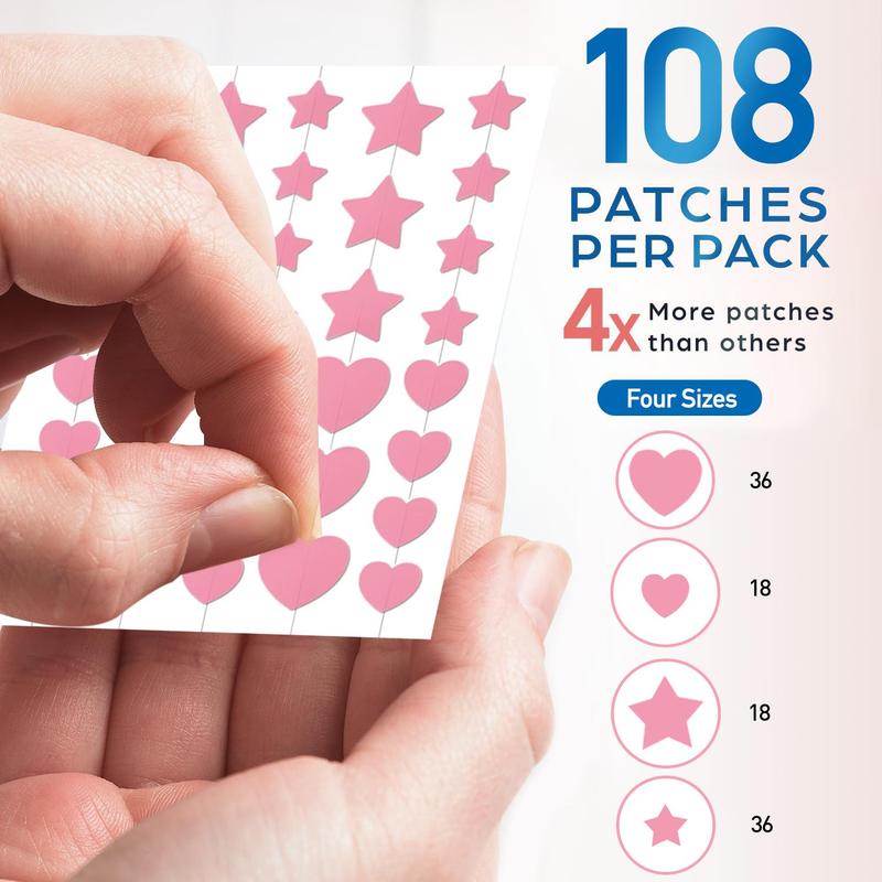 Acne Covering Stickers, 108pcs box Heart & Star Shaped Acne Absorbing Cover Patch, Hydrocolloid Acne Patches for Face Zit Patch Acne Dots, Christmas Gift