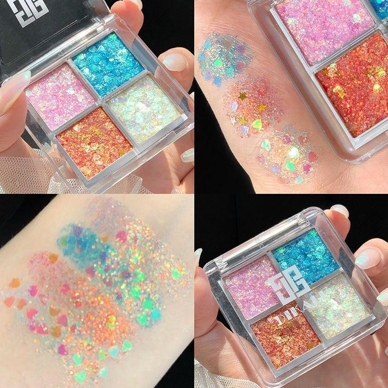 4 Colors Glitter Eyeshadow Palettes, 2pcs Shimmering Eyeshadow Makeup Products, High Pigmented Glittering Blendable Eyeshadow Powders