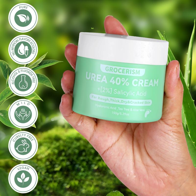 [Merry Christmas] Grocerism Urea Cream 40 Percent For Feet Plus 2% Salicylic Acid Foot Cream and Hand Cream Maximum Strength with Hyaluronic Acid, Aloe Vera and Tea Tree For Deep Moisturizes,Callus Remover, Hydrating, For ALL skin types Nails Moisturizer