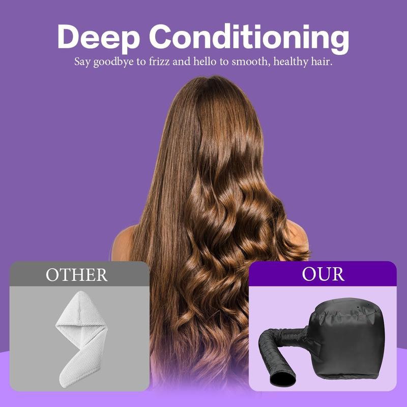 Hair Dryer Cap with Hood - Fast Drying Cap Hair Dryer for Natural Hair, Deep Conditioning, Styling and Curl Enhancement - Adjustable Fit, Heat Distribution, Portable and Lightweight for Travel (Black)