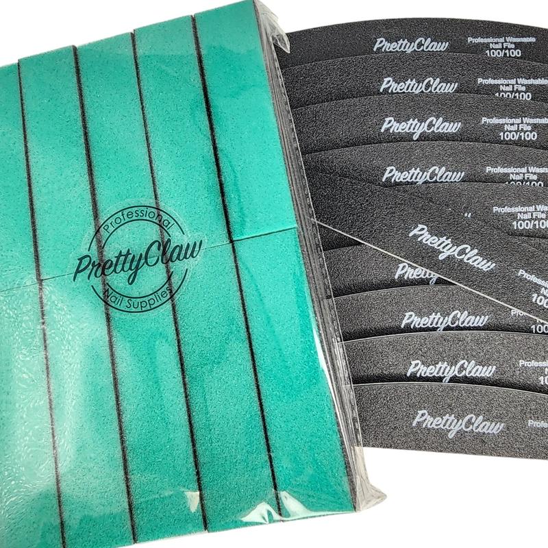 20pc Nail Files And Nail Buffers PrettyClaw Branded 100 100 Grit Black Half Moon 10 pc 3-way Nail Buffer Green Teal Black 10pc Manicure Pedicure Gel- X Hard Gel Acrylics Press On Nail Supplies Nail Salon Nail Tech Beginner Professional Nail Tech