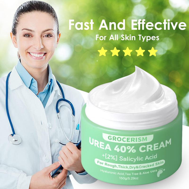 [Merry Christmas] Grocerism Urea Cream 40 Percent For Feet Plus 2% Salicylic Acid Foot Cream and Hand Cream Maximum Strength with Hyaluronic Acid, Aloe Vera and Tea Tree For Deep Moisturizes,Callus Remover, Hydrating, For ALL skin types Nails Moisturizer