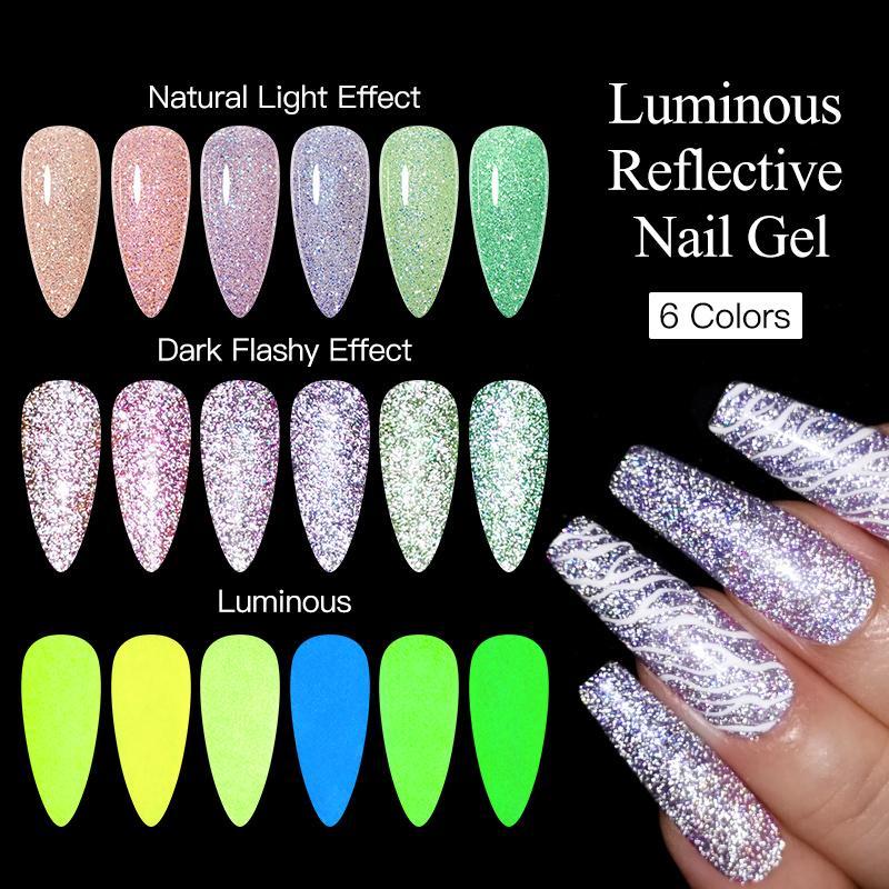 Fluorescent Gel Nail Polish Set, 24pcs set Luminous Reflective Nail Gel, Soak Off DIY Varnish UV Gel, Professional Nail Art & Nail Polish for Women & Girls