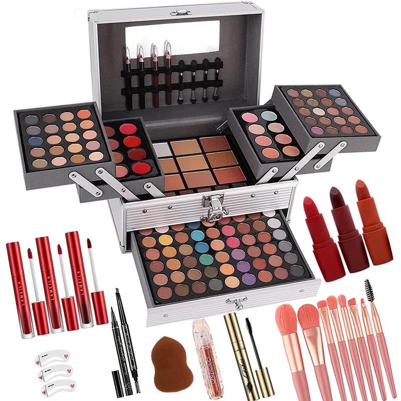 132 Color All- In- One Makeup For Women Full Kit,Professional Makeup Kit,Makeup Gift Set for Women,Girls&Teens,Include eyeshadow lipstick concealer Lip Gloss Eyeliner Mascara006N2-Silver