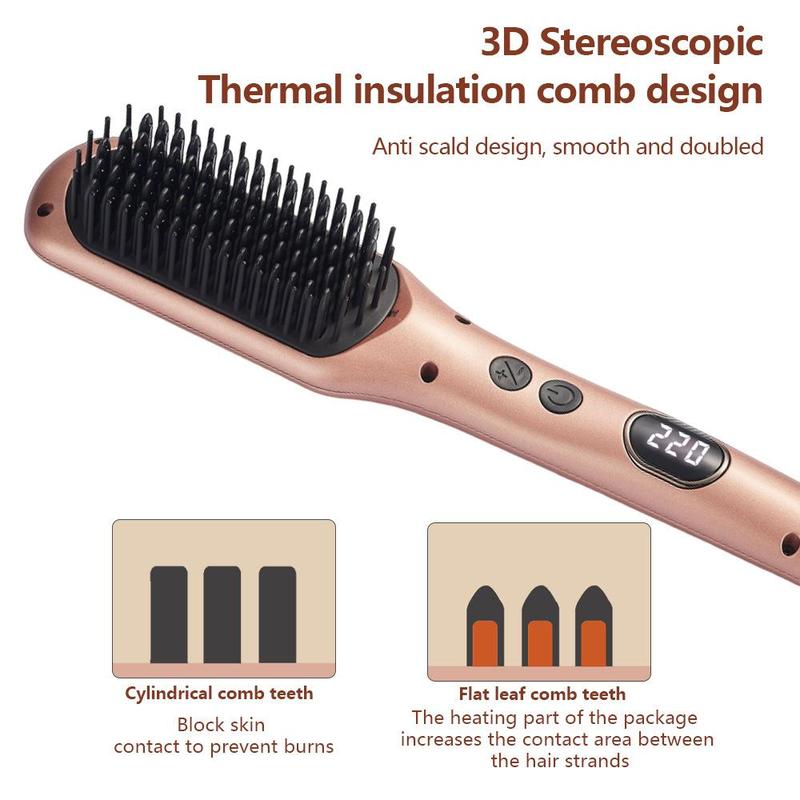 Hair Straightener Brush, LED Display Ceramic Hot Comb Hair Brush Straightener, Professional Hair Styling Tool for Women & Girls