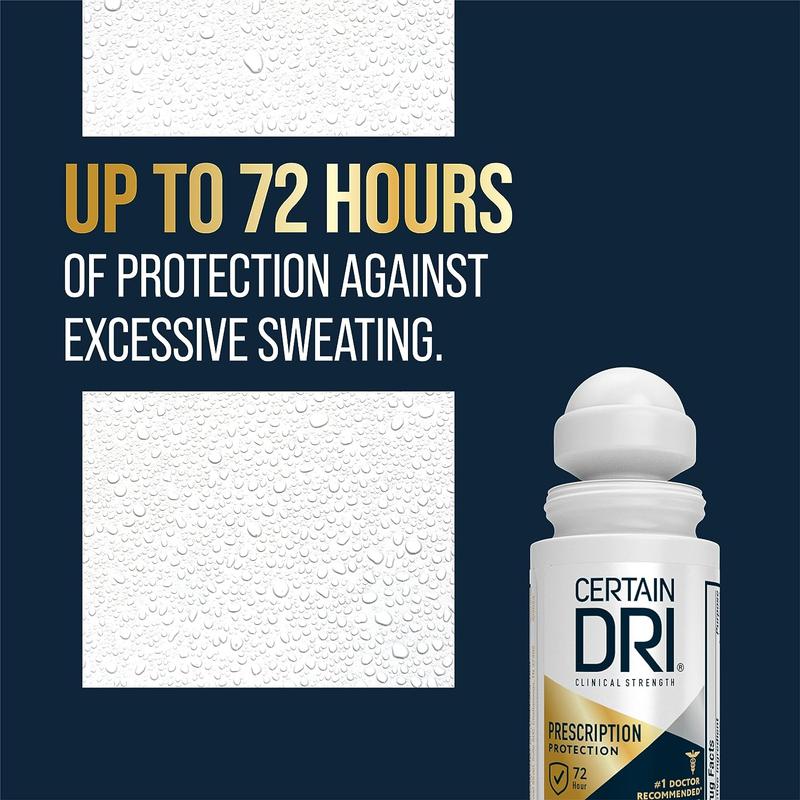 Certain Dri Prescription Strength Clinical Antiperspirant Roll-On Deodorant, Aluminum Chloride, 72Hr Protection, Fragrance Free, 1.2 Fl Oz