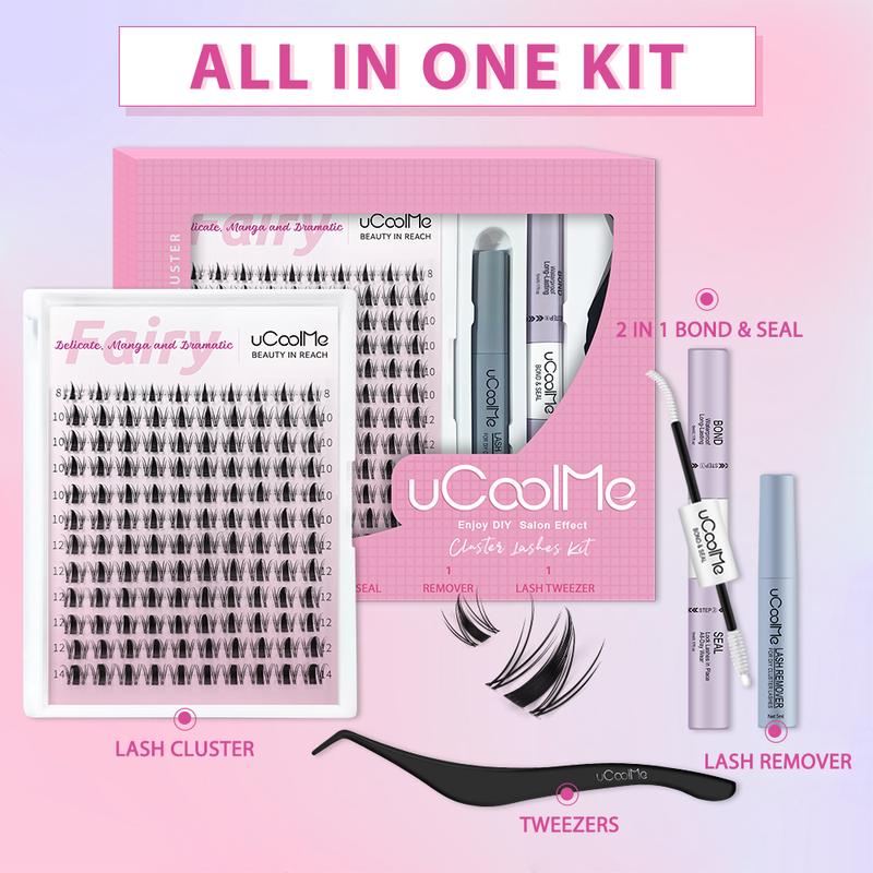 uCoolMe Lashes Short Fairy DIY Lashes Cluster For Girls Manga Lash Extension Kit Short Length 8-14mm DIY Individual Lashes Clusters Kit Long Lasting and WaterProof Lash Bond & Seal Lash Remover For Beginner Friendly At Home