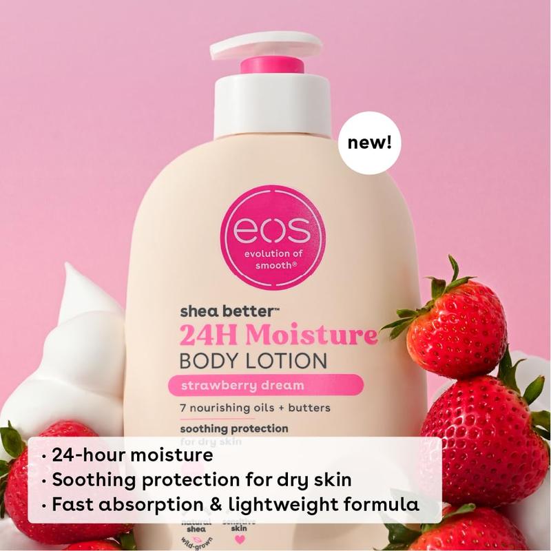 eos Shea Better Body Lotion- Strawberry Dream, 24-Hour Moisture Skin Care, Lightweight & Non-Greasy, Made with Natural Shea, Vegan, 16 fl oz