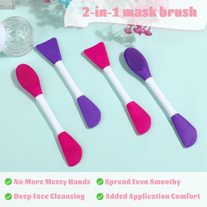 4 Pcs Face Mask Applicator, Reusable Silicone Facial Scrubber Brushes, Flexible for Applying Facial Mask Clay Mask Body Lotion Mask Beauty Tools Makeup Brushes Applicator (Pink+Blue) Cleansing Skincare Face Brush Lightweight Pore Comfort