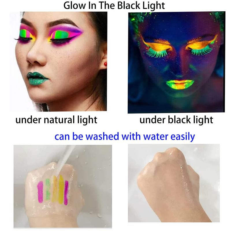 Glow Face Body Paint, Glow In The Dark Under UV Black Light Sticks Makeup Neon Face Painting Kits for Adult Halloween Festival Accessory Glow Party Supplies