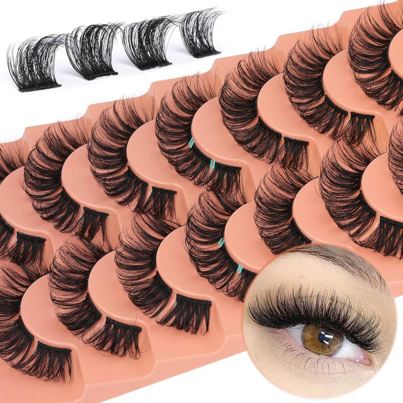 Fluffy Volumized False Eyelashes, 7 Pairs Faux Cluster Lashes, Natural Curling Eye Makeup Strip Lashes, Full Volume Eyelash for Eye Makeup Enhancement, Christmas Gift