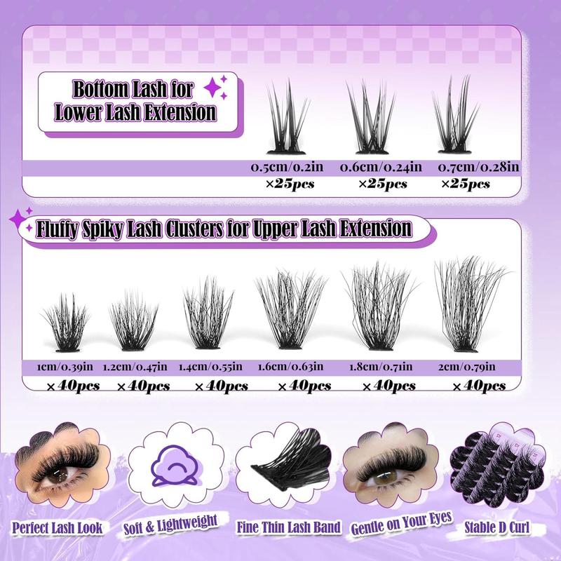 Wispy False Eyelashes, 1 Set Mixed Length Individual False Eyelashes with Tool, Eye Makeup Enhancement False Eyelashes for Women & Girls, Eyelash Extension Clusters, Lash Clusters Kit, Christmas Gift