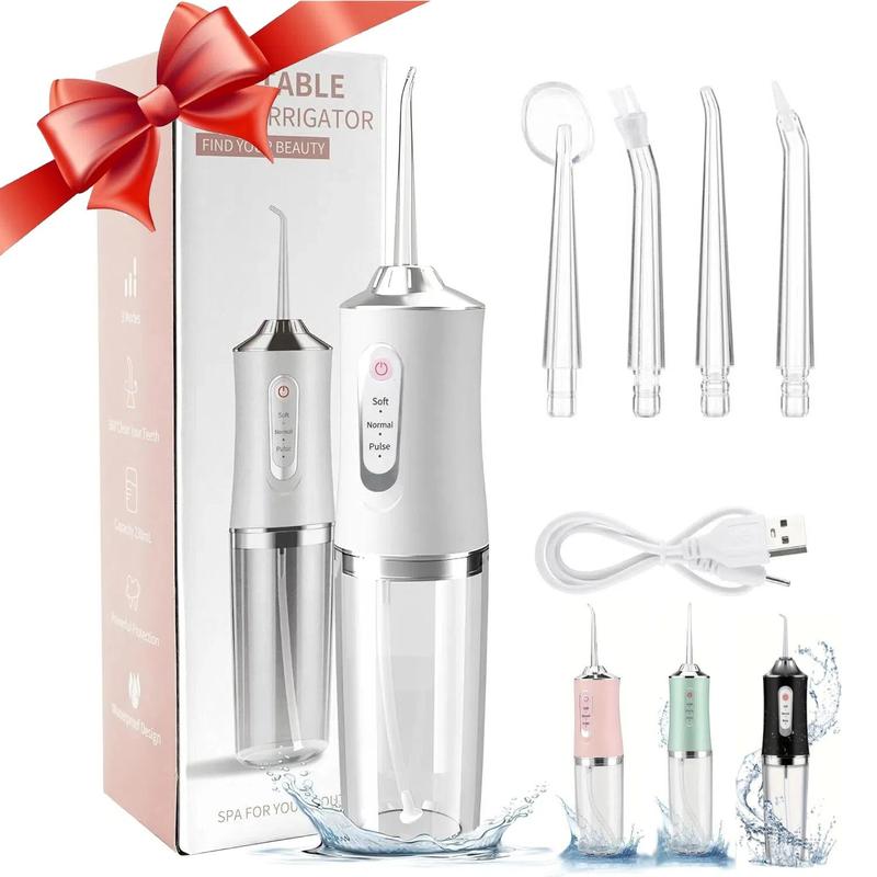 Rechargeable Water Flosser, Portable Oral Irrigator with 4 Counts Jet Tips, Waterproof Teeth Cleaner, 3 Modes Teeth Cleaning Tool for Home & Travel, Christmas Gift