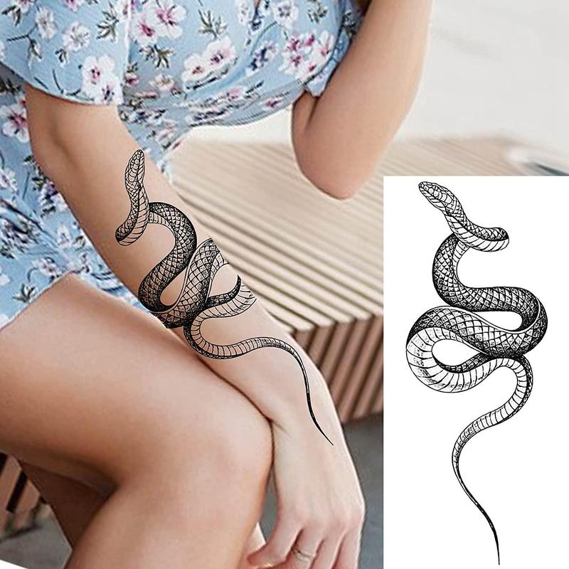 Snake & Flower Pattern Temporary Tattoo Sticker, 10pcs set Realistic Arm Tattoo Sticker, Body Decoration for Men & Women