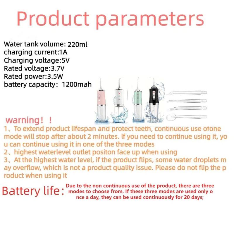 Rechargeable Water Flosser, Portable Oral Irrigator with 4 Counts Jet Tips, Waterproof Teeth Cleaner, 3 Modes Teeth Cleaning Tool for Home & Travel, Christmas Gift