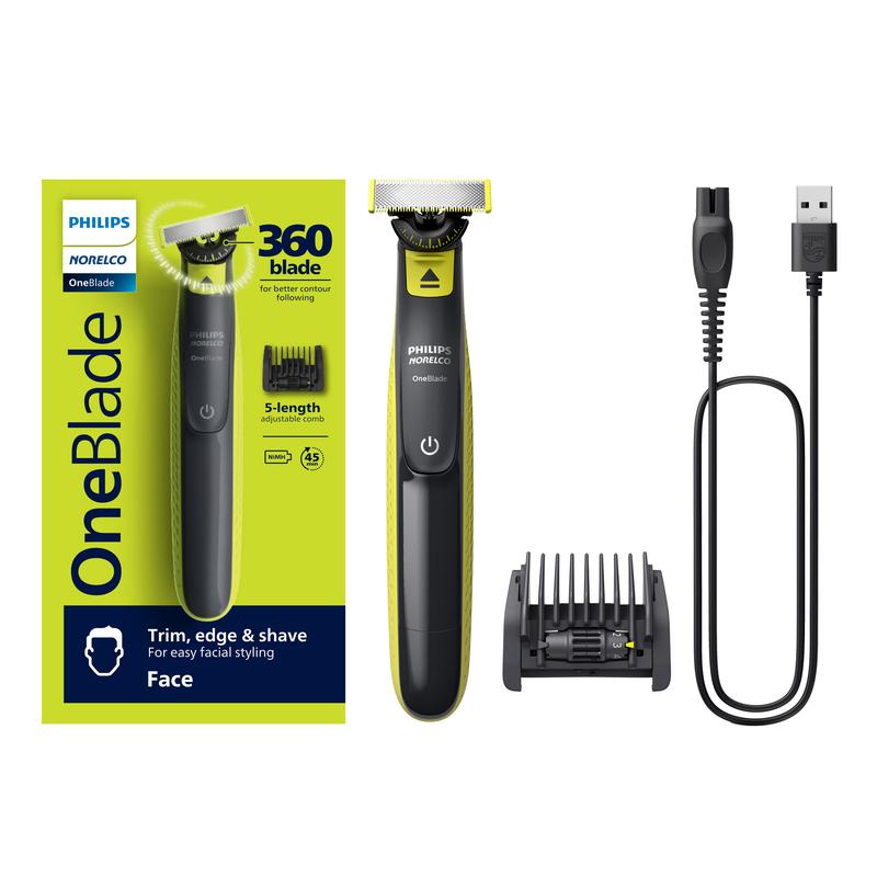 Philips Norelco OneBlade 360 Face, Electric Trimmer and Shaver, QP2724 70 Stainless Steel Stainless Steel Comb Handle