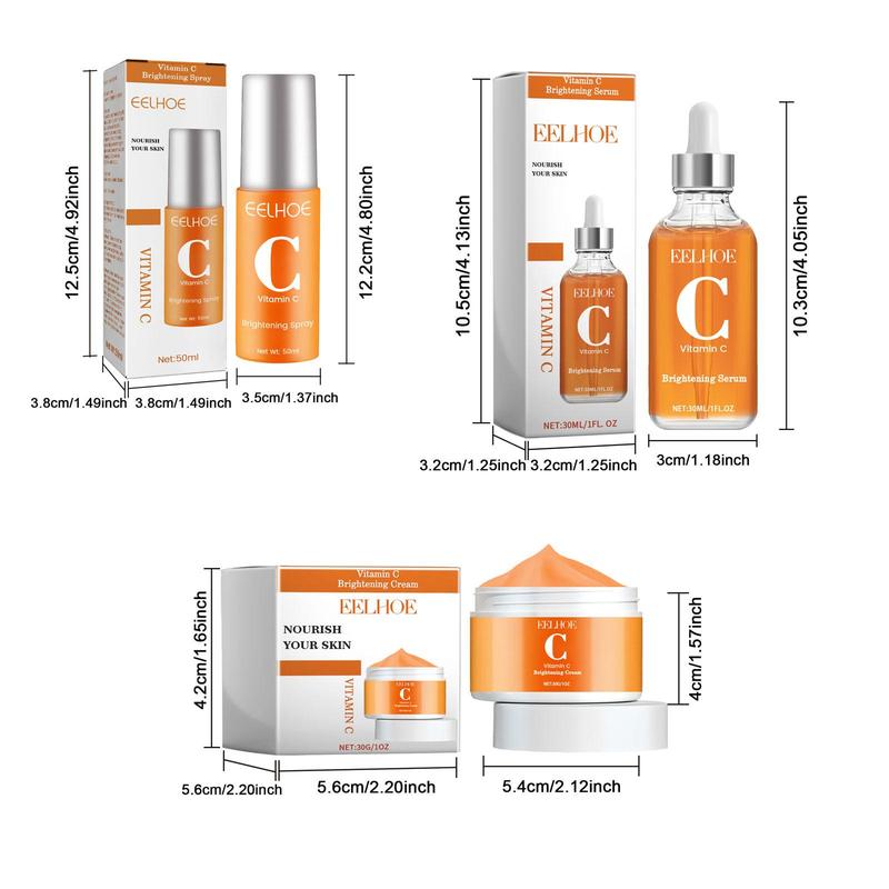 Vitamin C Moisturizing Skincare Kit, Including 1 Count Moisturizing Cream,1 Count Vitamin C Serum and 1 Count Spray, Hydrating Skin Care Kit for Women & Men