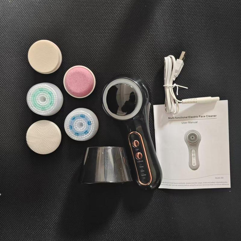 Electric Facial Cleansing Brush, 1 Box Rechargeable Waterproof Facial Scrubber with 5 Brush Heads, Facial Skin Care Tool for Exfoliating, Massaging