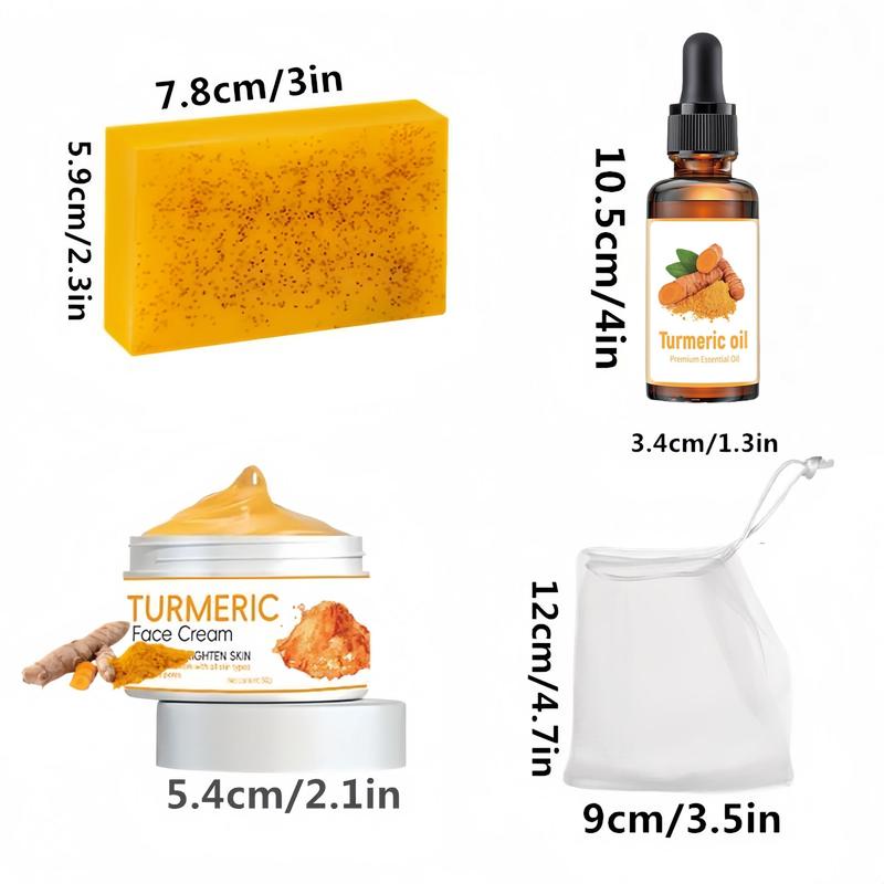 Turmeric Skin Care Kit for Christmas Gift, 2 Counts Turmeric Soap & 1 Count Turmeric Oil & 1 Count Face Cream, Daily Skin Care Sets for Men & Women All Skin Types