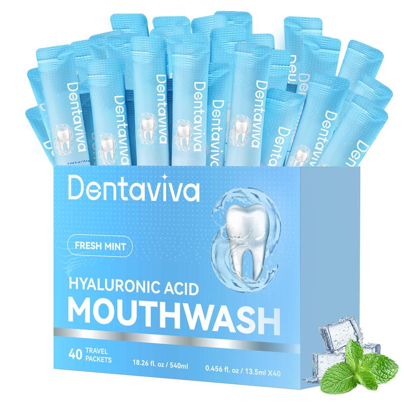 Dentaviva Hyaluronic Acid Mouthwash Oral Rinse for Fresh Breath, Healthy Gums,Plaque & Cavity Protection,40 Travel Packs Kids euthymol toothpaste