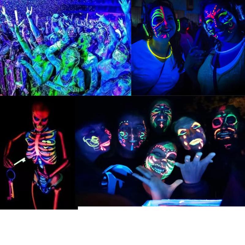 Glow Face Body Paint, Glow In The Dark Under UV Black Light Sticks Makeup Neon Face Painting Kits for Adult Halloween Festival Accessory Glow Party Supplies