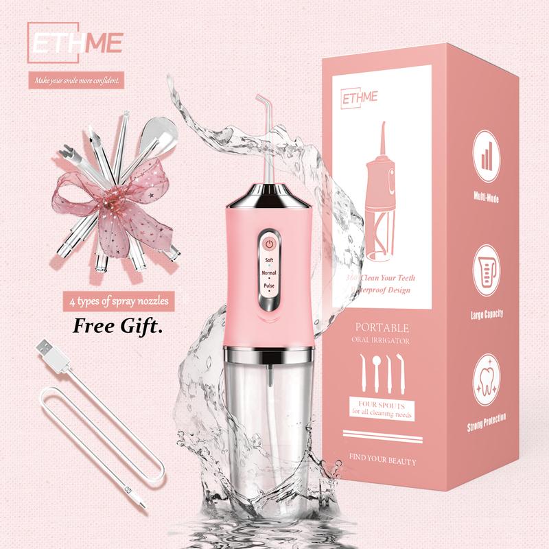 ETHME Rechargeable Pink Burst Water Flosser Portable Teeth Cleanser for Braces,Oral Dental Irrigator Gifts  Upgraded Cordless Waterproof