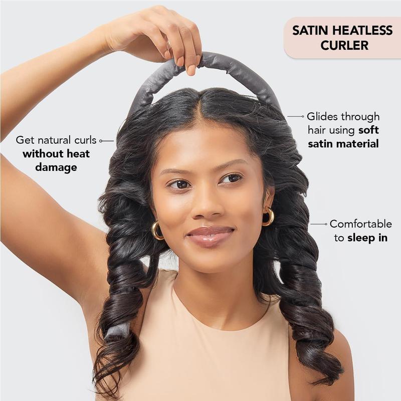 Heatless Curling Set for No-Heat Soft Curls | Overnight Hair Curlers & Curling Rod Headband, Frizz-Free Styling | Gentle Rollers for All Hair Types - 1 Pack (Charcoal)