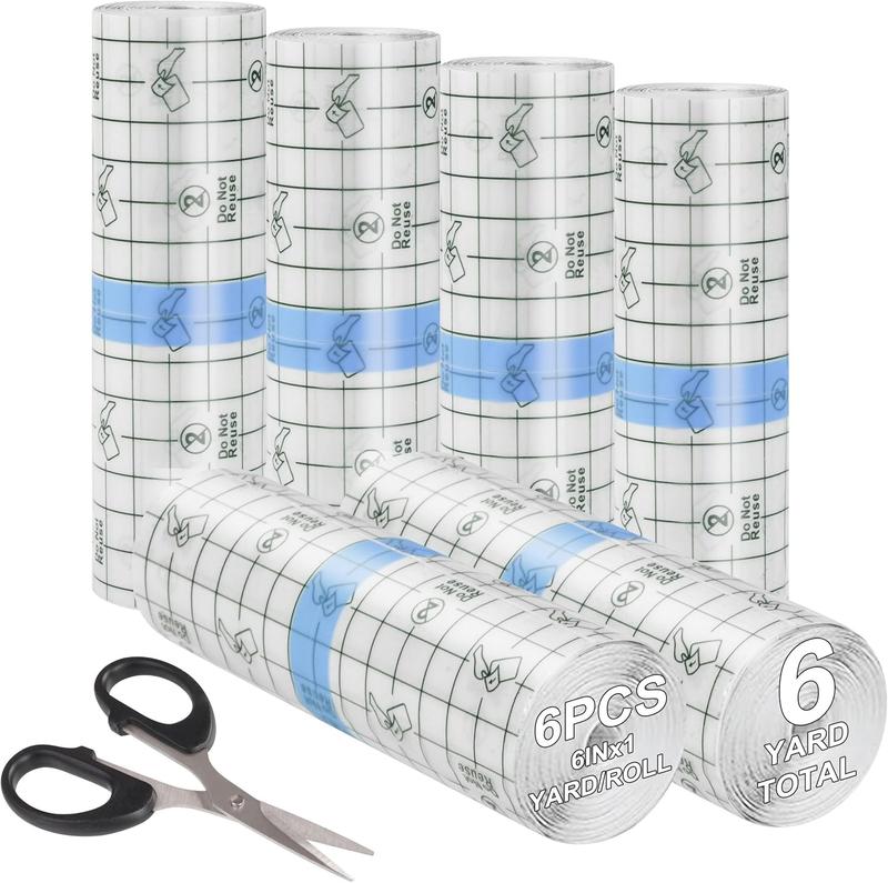 Tattoo Aftercare Bandage Waterproof 6 in x 6 Yard Transparent Film Second Skin Healing Protective Clear Sterile Adhesive 6 Rolls Cover Up Tape with Scissors