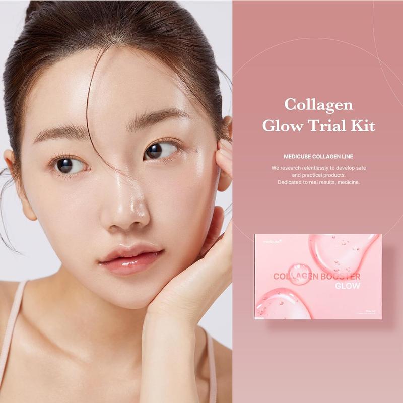 Medicube Glass Skin Glow Collagen Trial Kit | 4 Step with Facial Toner, Serum, Cream & Peel Off Mask | Achieve Glassy Glow & Firm Skin | Korean Skin Care