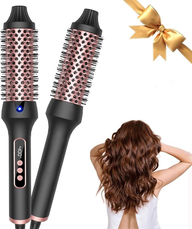 Thermal Brush 1.5'', Upgrade to 400 °F Curling Iron Curling Brush, 9 Temps Heated Round Brush Thermal Round Brush with LCD Display, 2 PTC Ceramic Tourmaline Ionic Hair Curler Hair Styling Tools