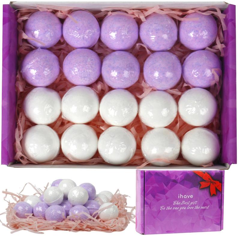 Lavender Bath Bombs, 20pcs box Handmade Bath Bomb Gift Set, Ideal Relaxing Self-care Spa Gifts for Women, Bathbombs Gifts for Birthday, Christmas Gift