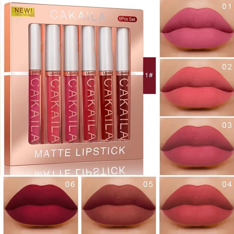 Long-lasting Matte Liquid Lipstick Set, 6 Counts set Waterproof Lip Gloss, Suitable for All Skins, Girls and Women Makeup Accessories