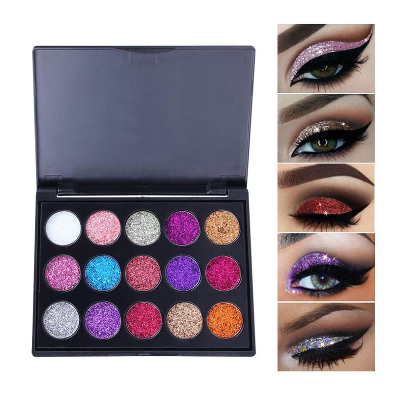 Random Color Eyeshadow Palette, 1 Count 15 Colors Glitter Eyeshadow Palette, Eye Shadow Powder Makeup Pallet