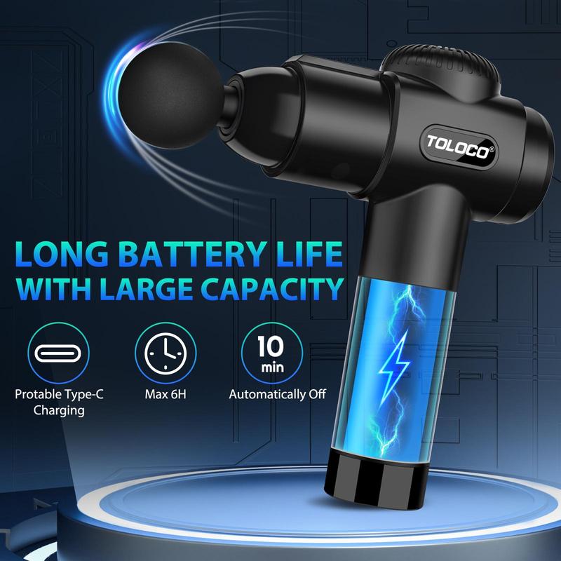 TOLOCO Cordless Percussion Massage Gun for Athletes: Quiet Deep Tissue Massager with 10 Attachments and USB Plug – Ideal Gift for Pain Relief