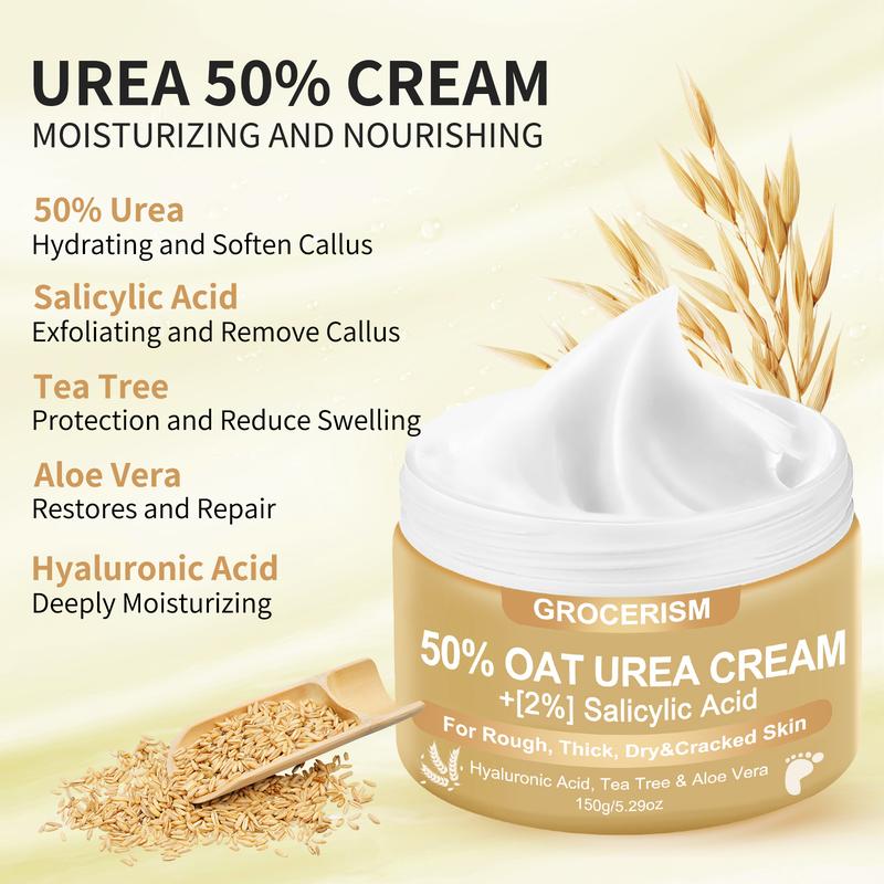 [Cyber Week]50% Urea Cream with Oat Extract Foot & Hand Cream with 2% Salicylic Acid, Hyaluronic Acid, Hydration, Callus Removal, for Cracked Heels