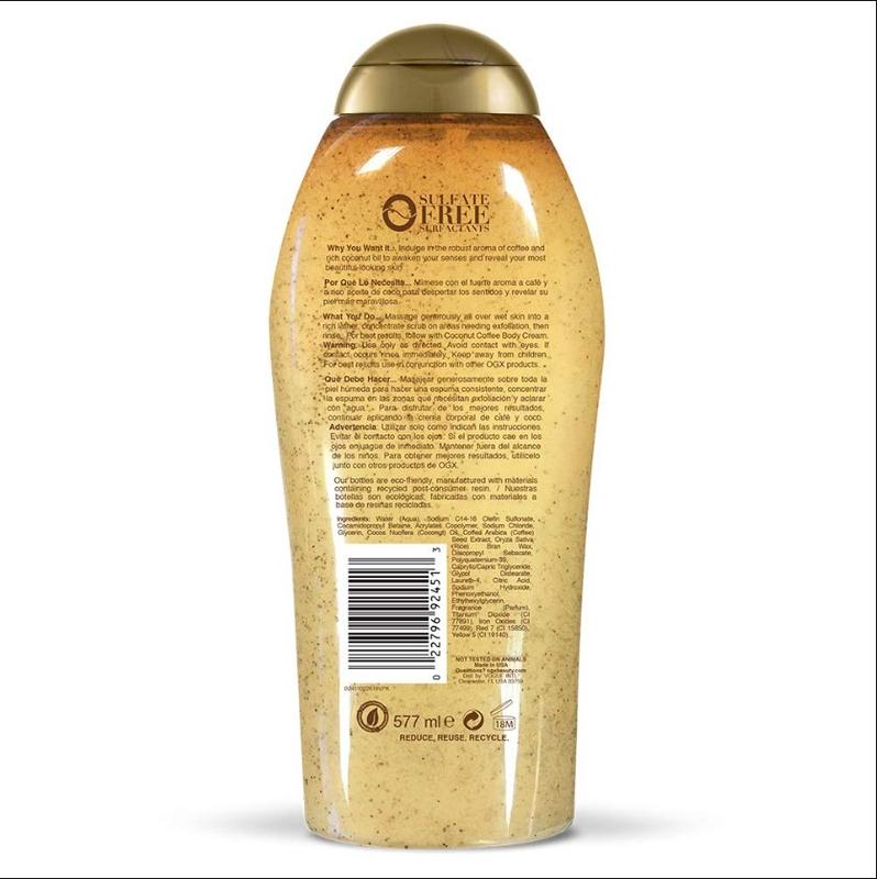 OGX Smoothing + Coconut Coffee Exfoliating Body Scrub with Arabica Coffee & Coconut Oil, Moisturizing, Body Wash for Dry Skin, 19.5 Fl Oz