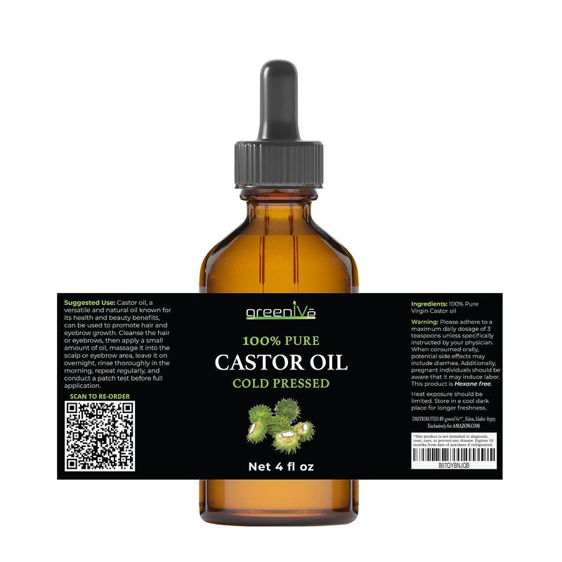 GreenIVe - 100% Pure Castor Oil - Cold Pressed - Hexane Free - Exclusively on  (4 Fl Oz (Pack of 1))