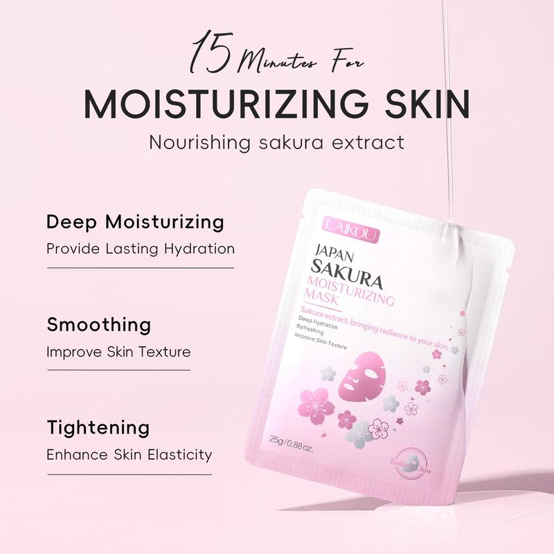 Sakura Moisturizing Skin Care Kit, Including Facial Cleanser, Toner, Lotion, Essence, Facial Mask, Lip Mask, Nourishing and Smoothing Skincare Set, Christmas Gift