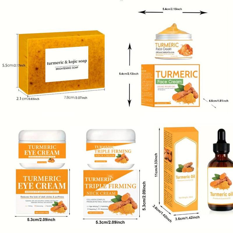 Turmeric Skin Care Kit, 5 Counts set Including Turmeric Face Cream, Eye Cream, Neck Cream, Serum & Soap, Moisturizing Skin Care Kit for All Skin Types