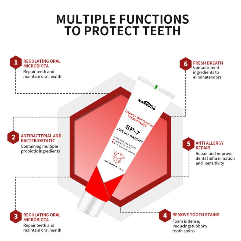 NASHUDA SP-7 DEEPLY WHITENING TOOTHPASTE EnhancedFormulaBalances The OralMicrobiome,Removes Stains, AndProvides Longlasting Fresh Breath