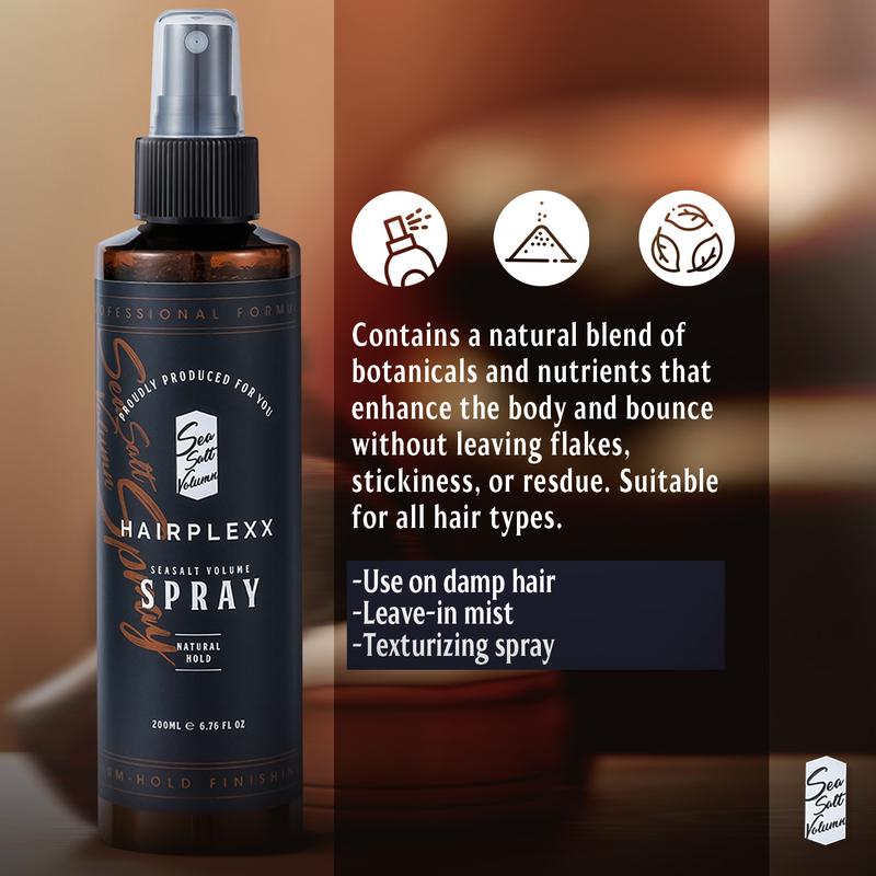 Hairplexx Sea Salt Volume Hair Spray for Both Women and Men, Natural Thick and Volumizing Hair Look with Matte Natural Hold, Paraben Free 6.7 fl oz