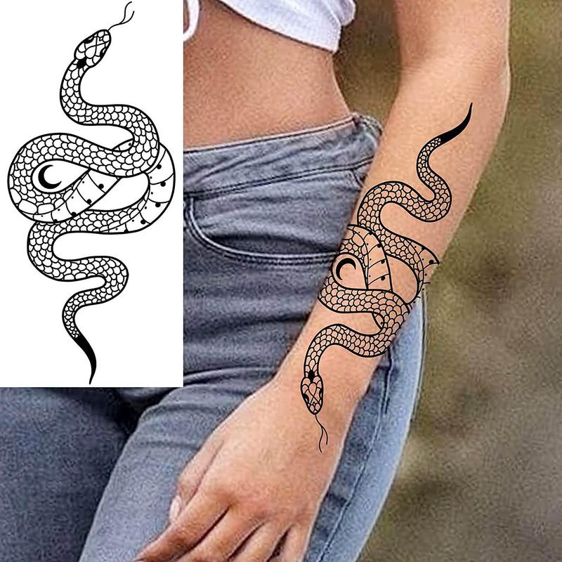 Snake & Flower Pattern Temporary Tattoo Sticker, 10pcs set Realistic Arm Tattoo Sticker, Body Decoration for Men & Women