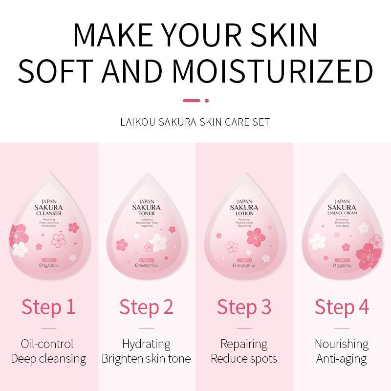 Sakura Moisturizing Skin Care Kit, Including Facial Cleanser, Toner, Lotion, Essence, Facial Mask, Lip Mask, Nourishing and Smoothing Skincare Set, Christmas Gift