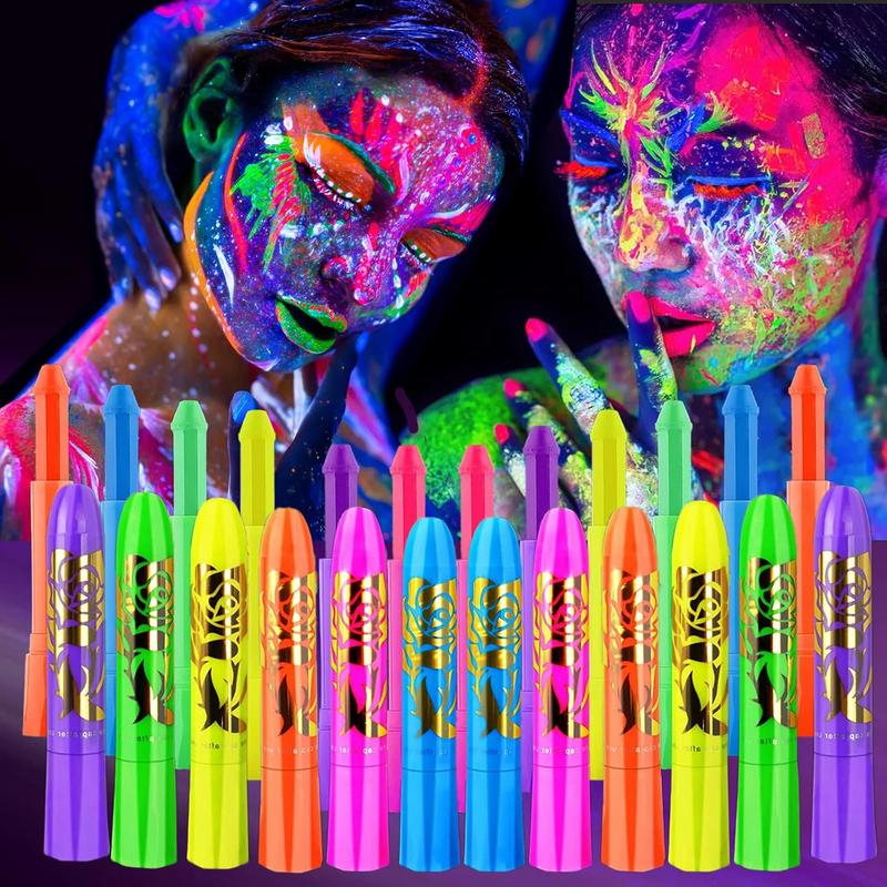 Glow Face Body Paint, Glow In The Dark Under UV Black Light Sticks Makeup Neon Face Painting Kits for Adult Halloween Festival Accessory Glow Party Supplies